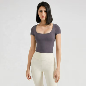 T-shirts pour femmes, hauts de yoga sans couture, vêtements de sport, t-shirts de fitness à manches courtes, hauts de yoga pour la gym, vente en gros - Product Image 4