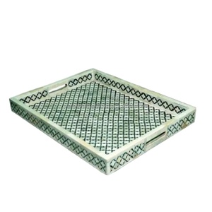 Bandeja de incrustaciones de hueso de calidad superior | Bandeja de servicio rectangular con patrón geométrico llamativo para decoración moderna, venta al por menor y regalos - Product Image 2