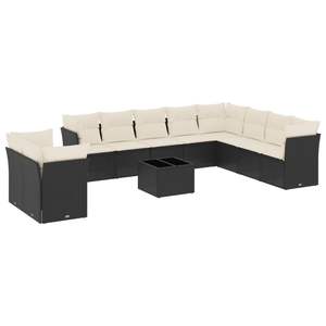 Black and Cream White PE Rattan Garden <b>Sofa</b> <b>Set</b> Powder-Coated Steel Product - Product Image 2