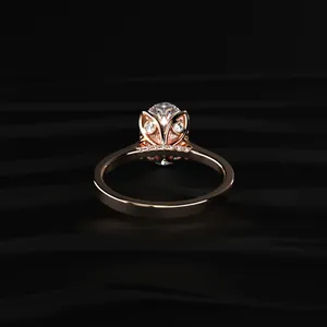 Anillo Solitario Ovalado Hecho a Mano de 1.1 Quilates con Engaste Floral de Catedral, Diamante Cultivado en Laboratorio, Oro Amarillo VVS-VS, Anillos de Diamantes Clásicos y Elegantes - Product Image 4