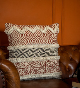 Handcrafted Cotton Block Print Pillow <b>Cover</b> With Tufted Artistic Patterns For Cozy Bedroom And Lounge Area Styling - Product Image 1