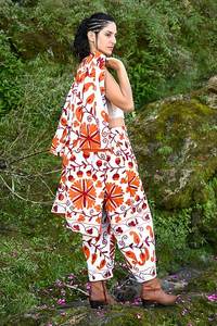Suzani Embroidery Vibrant Orange And Rust Women's Jacket & Pant Combo With Side Pockets Azo Free Dyed Fabric Cotton Cord <b>Set</b> - Product Image 6