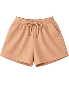 Conjunto de Top Corto Acanalado y Pantalones Cortos con Cordón para Mujer, Color Beige Camel con Bordado de Corazón Rojo, Atuendo Casual de Dos Piezas Personalizado - Product Image 3
