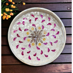 Bandeja Artesanal con Incrustaciones de Madreperla y Diseño del Árbol de la Vida, Plato Decorativo de Lujo con Concha de Capiz Blanca para Servir Café - Product Image 6