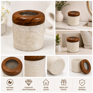 Brûleur d'encens artisanal en bois et résine robuste avec couvercle en maille métallique pour la décoration intérieure, vente en gros - Product Image 4