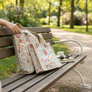EcoDari Jaipur Bohemian Hand <b>Block</b> Print Floral Quilted Cotton Canvas Tote Bag Shopping Eco-Friendly Reusable Portable All - Product Image 2
