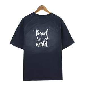 T-shirt décontracté à manches courtes pour homme, fabriqué au Pakistan, effet délavé, grande taille, avec logo personnalisé imprimé, coupe confortable - Product Image 1