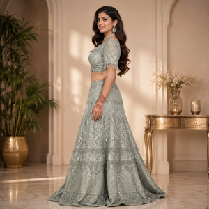 Luxury Silver Grey Embroidered Bridal Lehenga Choli with Dupatta Designer Wedding Dress Handcrafted <b>Sequins</b> Party Wear for Women - Product Image 2