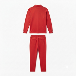 Ensemble de survêtement décontracté pour homme, polo rouge à manches longues et pantalon à cordon de serrage, couleur unie, coupe classique, 100% coton, vêtements de printemps - Product Image 5