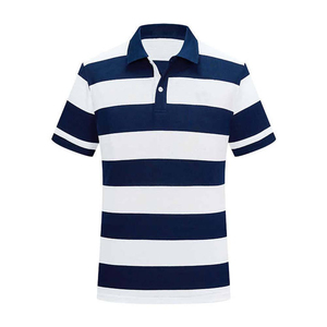 Men's Short Sleeve Striped <b>Polo</b> Shirt Regular Fit Casual Knitted Design Navy <b>White</b> - Product Image 1