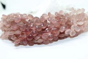 Vente en gros 7-8mm pierre naturelle fraise Quartz à facettes Briolette perles en forme de coeur 8 pouces côté coupe coeur - Product Image 2