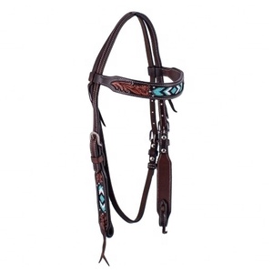 Precio razonable 100% cuero negro genuino Western Beaded Headstall con tallado a mano fabricante proveedor en India - Product Image 3