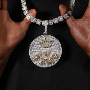 Pendentif médaillon rond couronne en argent 925 et moissanite de luxe, style hip-hop glacé, collier unisexe tendance, cadeau - Product Image 2