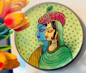 Assiette murale en bois Art Déco d'art populaire du Rajasthan pour anniversaire et mariage - Product Image 2