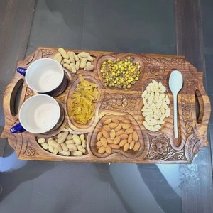 Hand Carved Wooden Dry Fruit <b>Tray</b> <b>Large</b> Rustic <b>Serving</b> Platter Festive Serveware - Product Image 4