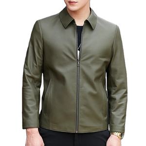 Chaquetas de cuero genuino para hombre de moda 2024, chaqueta de hombre de color sólido de gamuza de otoño, chaqueta de hombre de cuero informal simple popular. - Product Image 2