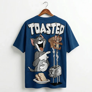 T-shirt noir pour homme à manches courtes et col rond, imprimé dessin animé Tom et Jerry, style streetwear oversize, jersey décontracté éco-responsable - Product Image 3