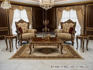 Muebles de Madera para Sala de Estar con Acabado Cerezo Victoriano, Sofá de Estilo Rococó con Acabado Dorado Antiguo, Exclusivo Juego de Sofás de Diez Plazas, EE. UU. - Product Image 3