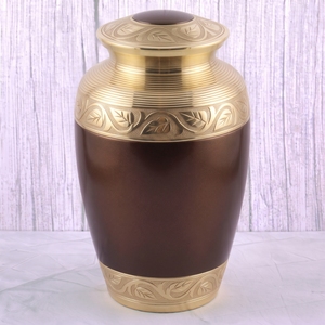 Urna Funeraria de Latón con Patrón de Hojas Rosadas y Plateadas, Acabado Brillante, para Cenizas Humanas, Urna Conmemorativa - Product Image 2
