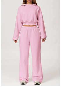 Conjunto Deportivo Informal de Dos Piezas para Mujer, Chaqueta Holgada, Pantalones Anchos, Sudadera con Capucha, 500gsm 400gsm, Personalizado - Product Image 2