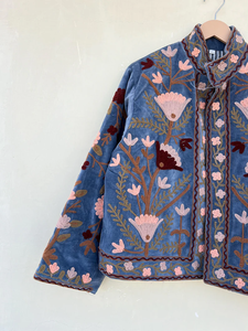 Veste kimono en velours Suzani faite à la main avec poche avant |   Couette écologique respirante anti-rides à séchage rapide 100% coton automne - Product Image 4