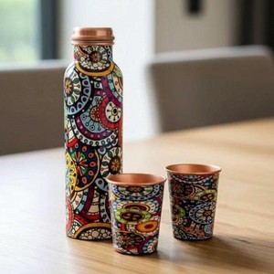 Ayurvedic Pure Copper Water <b>Bottle</b> Leak Proof Lid Reusable Eco Friendly Drinking <b>Flask</b> 1 Liter Premium Quality <b>Bottle</b> - Product Image 1