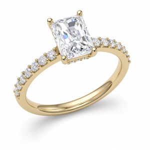 Bague de fiançailles solitaire en diamant de laboratoire taille radiant avec pierres latérales pavées, classique, de luxe, pour mariée, bijoux personnalisés OEM ODM, or 14 carats - Product Image 1