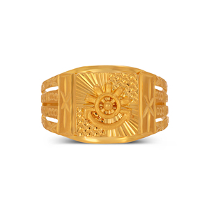 Anillo de Oro para Hombre Empire Engrave, Anillo de Lujo de Oro Amarillo con Diseño de Sol, Anillo de Sello con Corte de Diamante y Banda Ancha Texturizada, Joyería Fina para Hombre - Product Image 3