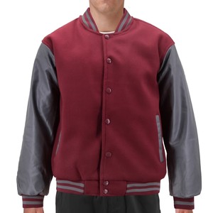 เสื้อแจ็คเก็ตเบสบอลแบบ Letterman ปักโลโก้ตามสั่ง สำหรับผู้ชาย แขนหนัง ปักโลโก้ กระดุมเดี่ยว - Product Image 1