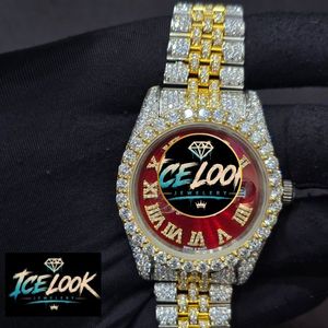 นาฬิกาข้อมือสุดหรู Ice Look ขนาด 43 มม. ระบบควอตซ์ ตัวเรือนสแตนเลส ฝังเพชร สายสองสี หน้าปัดตัวเลขโรมัน - Product Image 1