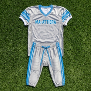 Custom Men's Silver Blue American Football Uniform <b>Padded</b> Jersey <b>Pants</b> Set Sports Team Apparel - Product Image 6