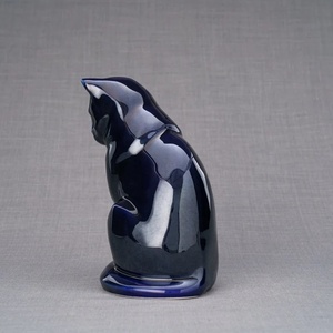 Feline Tribute Urn Blue Metal with <b>Cat</b> Figurine Design Glossy Finish Sculpted Details and Secure Memorial Ashes Storage - Product Image 3
