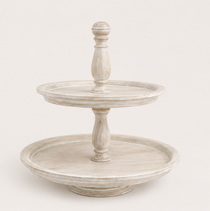 2 Tier Wooden Serving Tray Farmhouse Whitewashed Cake Stand for Kitchen Decor Distressed Wood Tiered Cupcake Holder <b>Tabletop</b> - Product Image 4