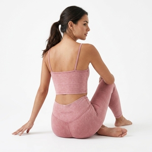 Women Pink Seamless <b>Crop</b> Top High Waist Full Length <b>Leggings</b> Yoga Set Spandex Polyester 2 Piece Activewear - Product Image 6