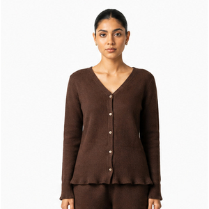 Autumn Women's <b>Cardigan</b> <b>Sweater</b> Neck Fancy Stitch Solid Button Extra Long Sleeve Knitted Casual Wears Cotton <b>Sweater</b> - Product Image 1