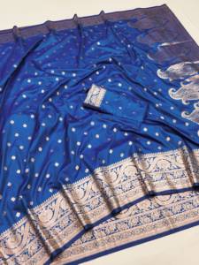 Sari en soie Banarasi traditionnel indien avec broderie Zari pour les occasions de mariage et les événements festifs, tenue pour femmes - Product Image 2