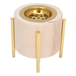 Porte-encens en bois moderne avec support en métal doré, brûleur de cônes d'encens cylindrique en bois naturel, attrape-cendres pour la décoration de la maison - Product Image 1