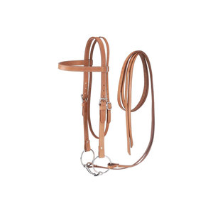 Brown Leather Horse Headstall With <b>Metal</b> Buckles And Stitching Detail - Product Image 2