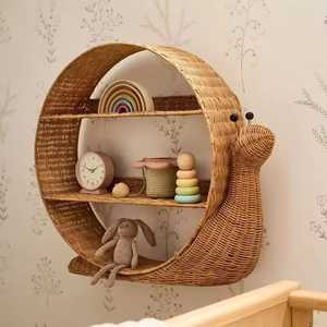 Charming Snail Rattan Wall <b>Shelf</b> Kids Room Kids Furniture Creative Natural Cane Woven Insect Design Bookcase <b>Unit</b> Wholesale - Product Image 1