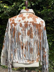 Women's Genuine Cowhide Hair On Leather Fringe <b>Jacket</b> Western Cowboy Cow Print <b>Zip</b> <b>Up</b> Biker Fashion Coat OEM ODM - Product Image 6
