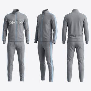 Ensemble de survêtement gris pour homme Crestline, manches longues, fermeture éclair sur le devant, poches latérales, style décontracté pour l'automne - Product Image 1