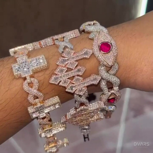 Pulseras de Moissanita VVS1 Baguette que pasan la prueba del diamante, Pulsera de eslabones cubanos cruzados de plata 925, Joyería Hip Hop Iced Out - Product Image 3