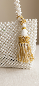 Golden Tassel With White Bead And Blue Border For Home Textile Decorative Use - Product Image 5