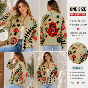 Blouson bomber réversible en velours tricoté à la main pour femme, avec logo floral brodé, en laine/nylon écologique matelassé, pour l'automne - Product Image 1