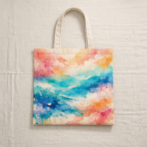 กระเป๋าผ้าแคนวาสลายเมฆสีรุ้งแบบสีน้ำ ขนาดกลาง พร้อมหูหิ้วสะพายไหล่ ใช้ได้ทุกวัน พิมพ์ลายด้วยเทคนิคซิลค์สกรีน - Product Image 5