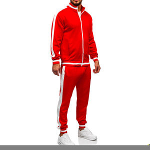 Men Red <b>White</b> Stripe Printed <b>Tracksuit</b> Full Zipper Hooded Sweatshirt Joggers Sporty Winter Wear Regular Fit 100% Cotton Fleece - Product Image 4
