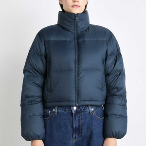 Veste d'hiver matelassée marine pour femme, col montant, manches longues, rembourrage épais en polyester, coupe-vent, longueur courte, fermeture éclair - Product Image 5