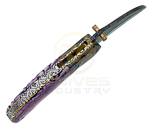 Cuchillo Plegable de Acero de Damasco de Venta Caliente con Mango de Resina Morada – Cuchillo de Bolsillo Táctico Personalizado para Caza - Product Image 2