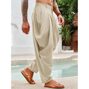 2025 pantalones de verano Aladdin para hombre, estilo harén de pana, plisado, Hippie, Yoga, informales, holgados, tamaño 6XL, logotipo personalizable, lavado de colores - Product Image 5
