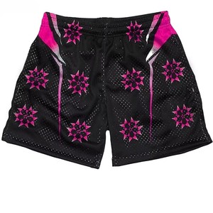 Pantalones Cortos Deportivos para Hombre, Negros con Estampado Geométrico Rosa, de Secado Rápido, Cintura Elástica, Largo Medio, Impresión por Sublimación - Product Image 2